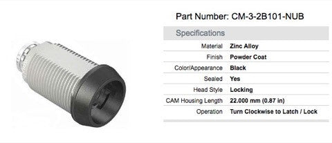 Cam Lock Body Only, Sealed, Black
