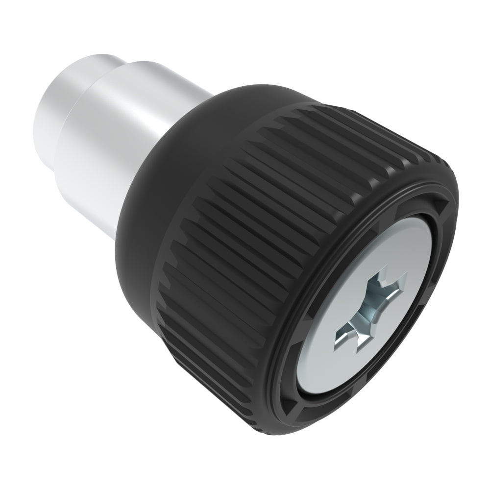 47-82-324-50 | Captive Screw, M4 X 0.7, Flare-in, Phillips Recess, Knurled Black Knob