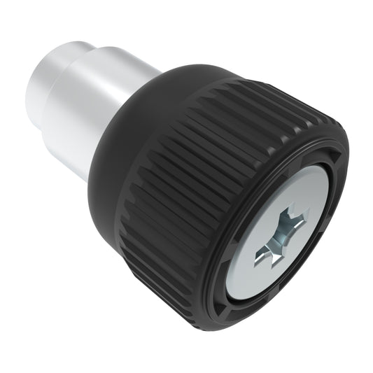 47-82-324-50 | Captive Screw, M4 X 0.7, Flare-in, Phillips Recess, Knurled Black Knob
