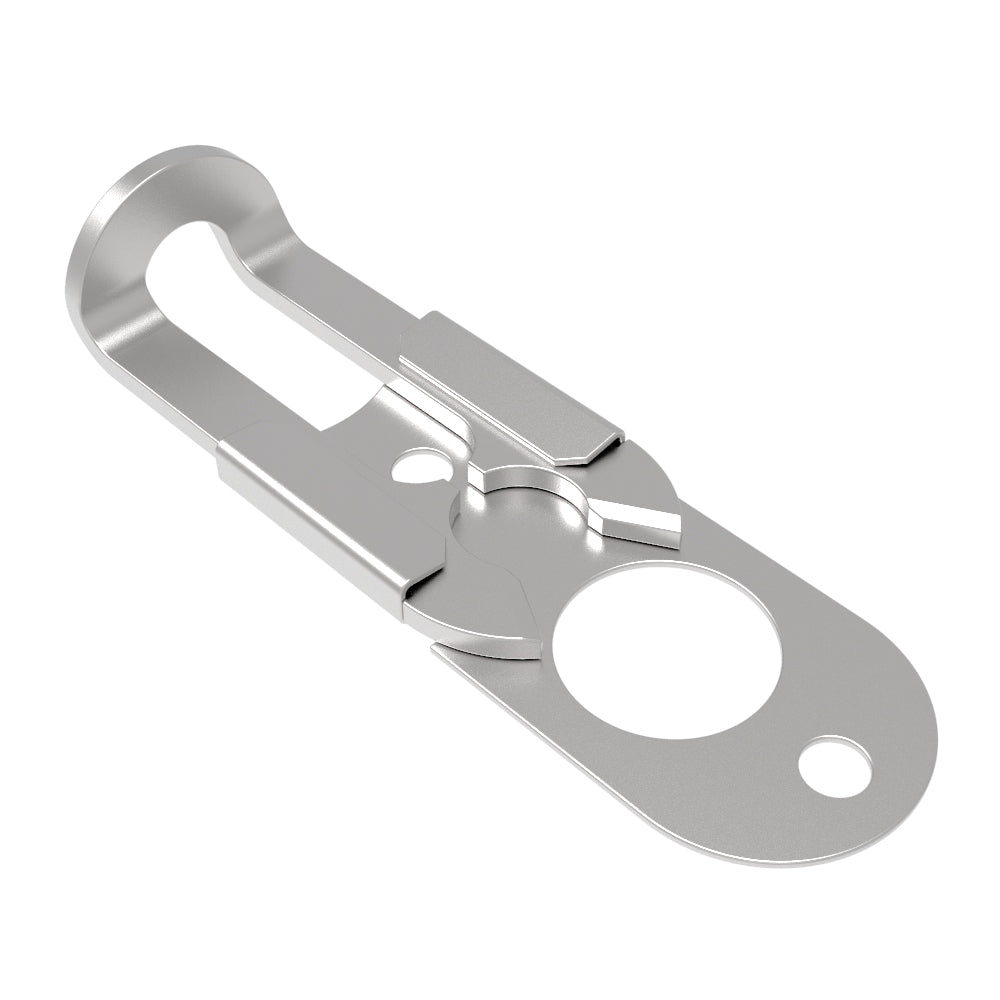 Metallic carabiner on a white background