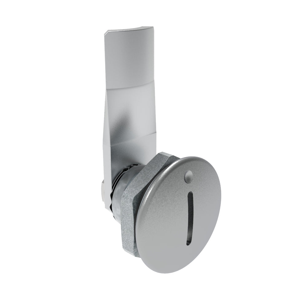 E5-1-001-081 | Quarter-Turn Cam Latch, Slotted Recess, 14mm (.55 in) Grip, Sealed, Zinc Alloy, Chrome Plated, Bright