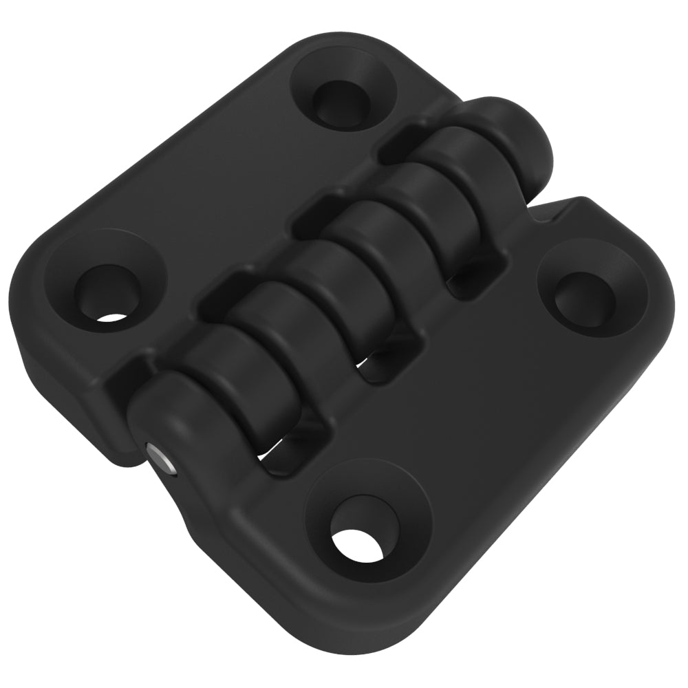 EH-7B-6V6-20 | Surface Mount Hinge, 65mm size, with Mounting Holes, Nylon, Black