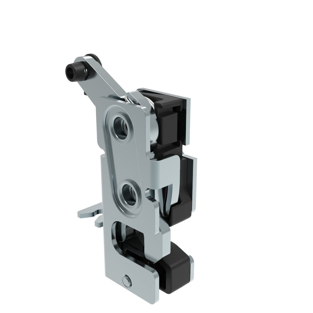 R4-10-11-506-10 | Rotary Push-to-Close Latch, Small Size, Single Stage, with Integrated Bumper, Bottom Trigger, 1/4-20 Thread, Steel, Zinc Plate, Bright chromate