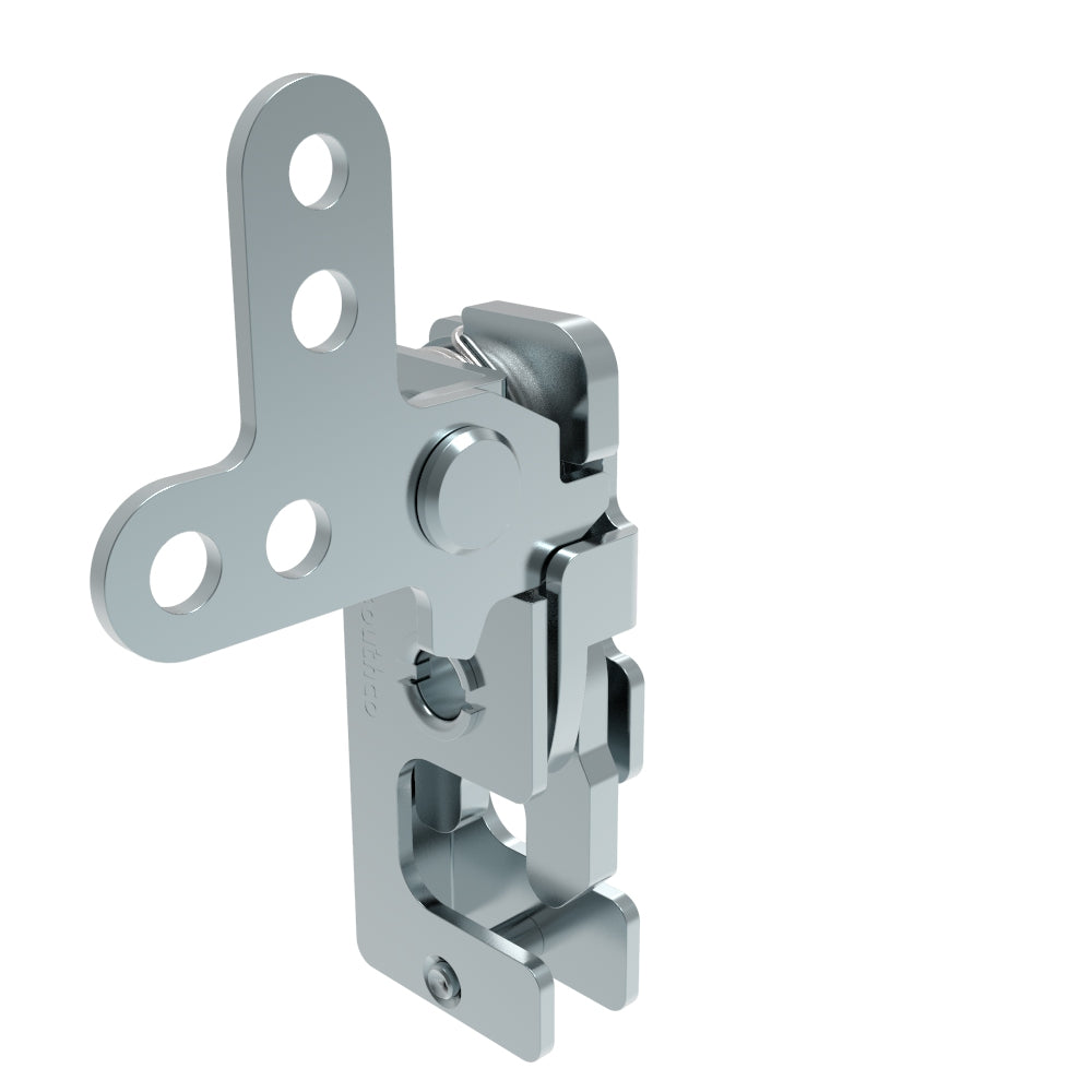 R4-10-40-301-10 | Rotary Push-to-Close Latch, Small Size, Two Stage, with Integrated Bumper, In-Line Lever, 7.2 mm Through Hole, Steel, Zinc Plate, Bright chromate