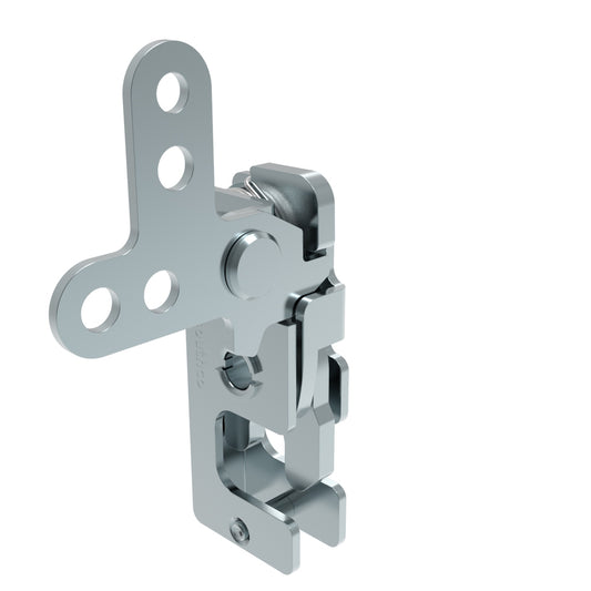 R4-10-40-301-10 | Rotary Push-to-Close Latch, Small Size, Two Stage, with Integrated Bumper, In-Line Lever, 7.2 mm Through Hole, Steel, Zinc Plate, Bright chromate