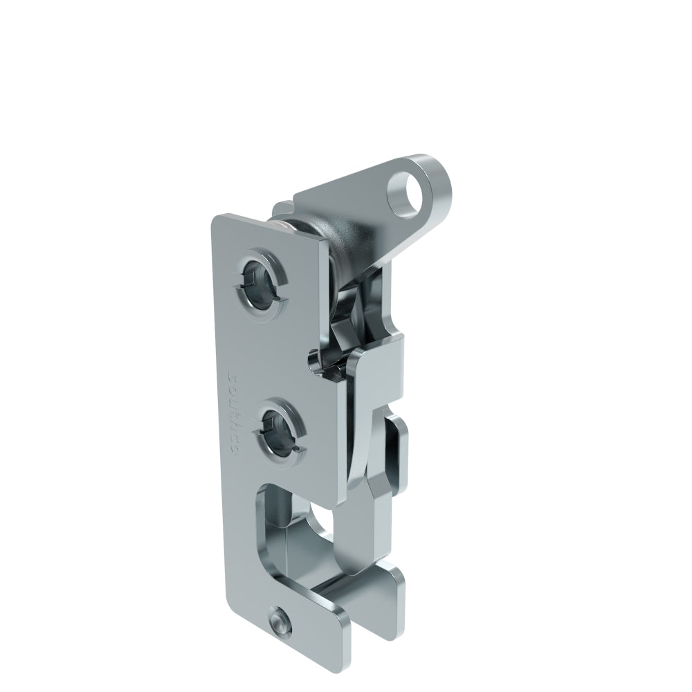 R4-10-10-601-10 | Rotary Push-to-Close Latch, Small Size, Single Stage, with Integrated Bumper, Bottom Trigger, 7.2 mm Through Hole, Steel, Zinc Plate, Bright chromate